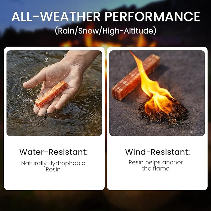 Ferro Rod Companion,High Resin Fatwood Fire Starter 4 Sticks,Waterproof Natural Tinder for Flint, Survival Gear Kit for Hiking, Camping, Bushcraft, Emergency Supplies