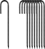 Rebar-Stakes-12Inch,J Hooks Ground Stakes Anchors for Gardening Black Coated Ground Stakes 10pcs Anti-Rust Heavy Duty Dog Fence Fixed Water Pipes Soccer Goals Tent Camping Trampoline