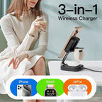 2026 Traveling Wireless Mag-Safe Fast Charging Station,Magnetic 3 in 1 Charger with iPhone 17 16 15 14 13 12 Pro Max Plus,Apple Watch Series & Air pods 4 3 2 Pro-Gifts for Wife & Husband(Black)