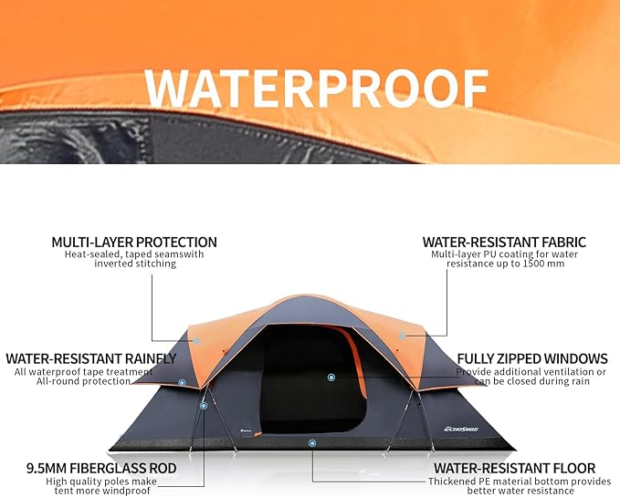 EchoSmile 10/12 Person Camping Tent Waterproof Windproof Tent with Rainfly Easy Set up for Outdoor Family Camping, Party