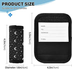 White Moons Stars Black Suitcase Handle Wraps with Writable Luggage Tags, 5.9 x 4.3 Inches Durable Polyester 4 Pack Luggage Handle Wraps for Backpack Strap Pads