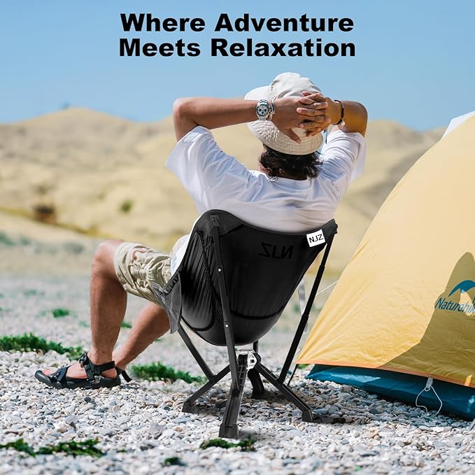 Compact Camping Chair, Portable Comfortable Camping Chair for Adults - 600 LBS Capacity Sturdy Camping Folding Chair with Quick Setup & Carry Bag Compact Camp Chair (Black)