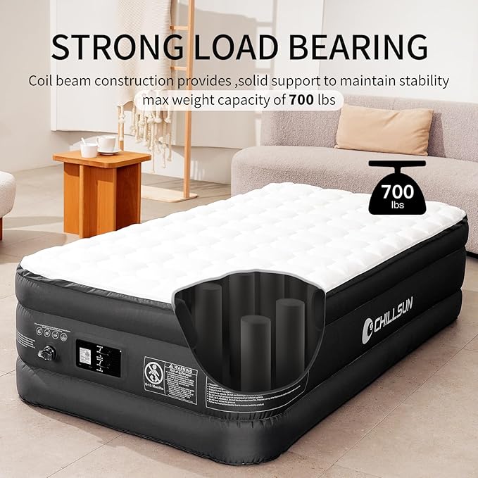 CHILLSUN Twin Air Mattress with Built in Pump, Upgraded 18" Raised Comfort Blow up Mattress, Durable Inflatable Mattress Air Bed for Guests & Home, Colchon Inflable, Airbed 700lbs Max