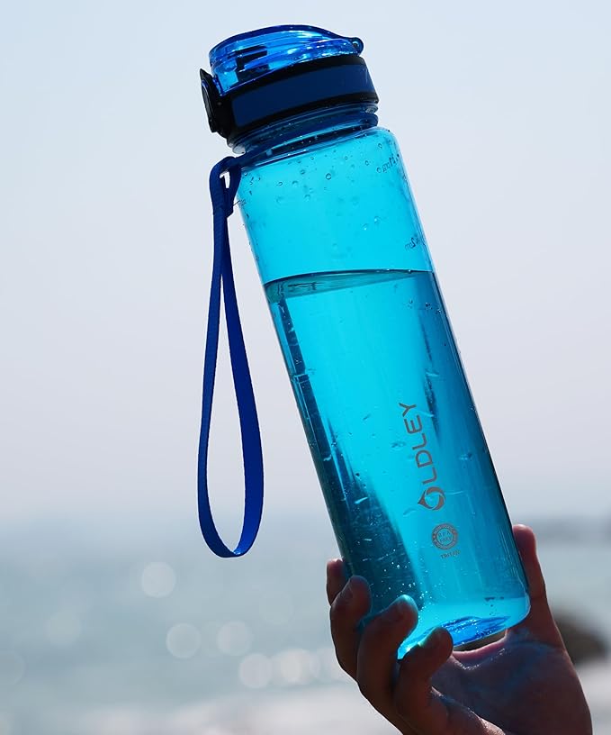 OLDLEY 32 oz Water Bottle, Motivational Water Bottle with Time Marker, Sports Water Bottle With Strap, Leakproof & BPA Free Large Water Bottles for School,Gym,Outdoor, Tritan, Transparent-Blue
