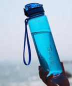 OLDLEY 32 oz Water Bottle, Motivational Water Bottle with Time Marker, Sports Water Bottle With Strap, Leakproof & BPA Free Large Water Bottles for School,Gym,Outdoor, Tritan, Transparent-Blue