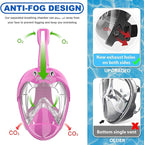 Full Face Snorkel Mask, Diving Mask for Kids and Adults,180° Panoramic View Snorkel Mask with Camera Mount, Safe Breathing, Anti-Leak&Anti-Fog