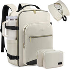 LOVEVOOK 40L Large Travel Backpack for Women Men, 17 Inch Carry on Backpack for Traveling on Airplane, Personal Item Travel Bag Airline Approved, Business Causal Weekender Backpack, Beige-Black