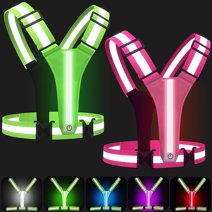 LED Reflective Vest Running Gear, 5 Colors Lights Up Running Vest for Night Walking Cycling Jogging, Adjustable Size for Men Women Kids, Rechargeable and High Visible