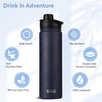 HASLE OUTFITTERS Insulated Water Bottle 22 oz Double Wall Stainless Steel Water Bottle Wide Mouth with Straw Lid & Spout Lid Keeps Cold or Hot(Navy,8)
