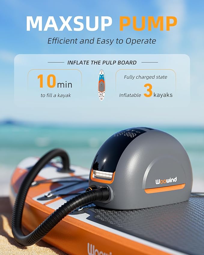 Woowind NW10 Paddle Board Pump Portable Sup Pump High Pressure 20 PSI Sup Air Pump, Dual Stage Inflation/Deflation, Type C/12V DC Electric Sup Pump for Inflatable Stand up Paddle Boards,Boats,Kayaks
