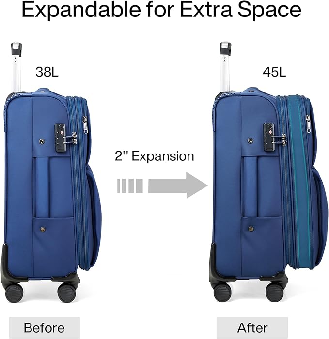 Hanke Softside Expandable 20 Inch Carry On Luggage with Wheels Airline Approved, TSA Luggage Lightweight Rolling Suitcases for Travel Carry On Bag(Blue)
