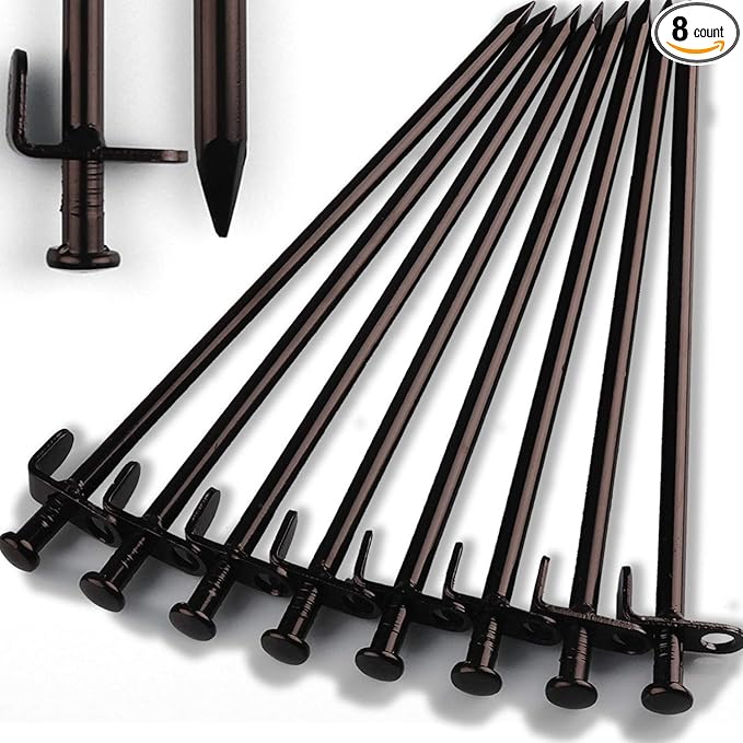 Heavy Duty Steel Tent Stakes - Tarp Pegs Camping Stakes for Outdoor Camping Canopy and tarp, 12 inch 8/10/12PC Pack
