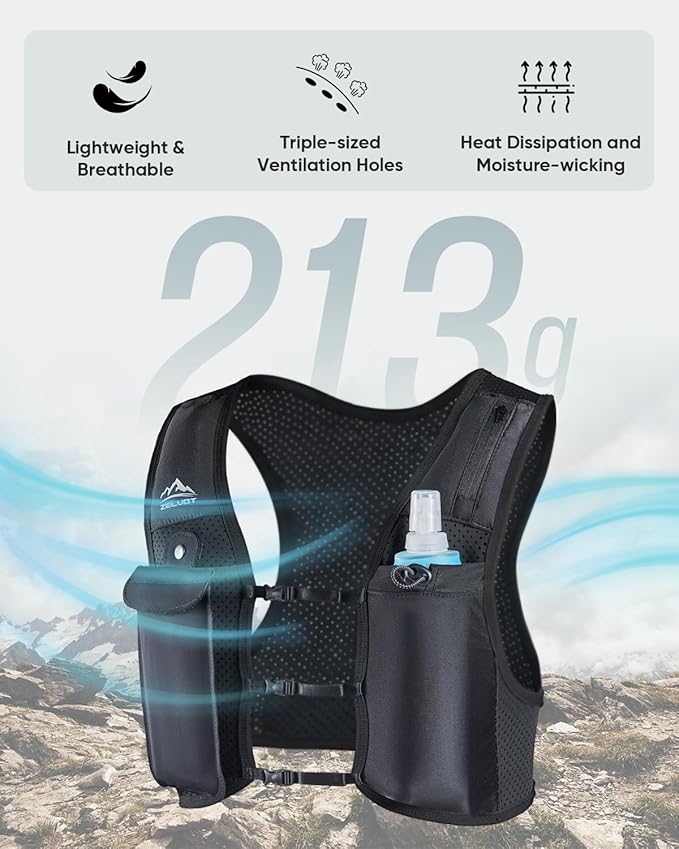 Running Vest for Women Men, USA Original Patent, Adjustable Chest Straps Running Hydration Vest with 500ml Soft Flask, Lightweight Reflective Hydration Backpack for Marathon