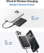 Baseus Picogo Magsafe Portable Charger, Qi2 15W 0.5" Ultra Slim 10000mAh Wireless Power Bank, 27W Fast Charging Magnetic Battery Pack with USB-C for iPhone 17 Pro Max/17 Pro/Air/16/15/14/13/12