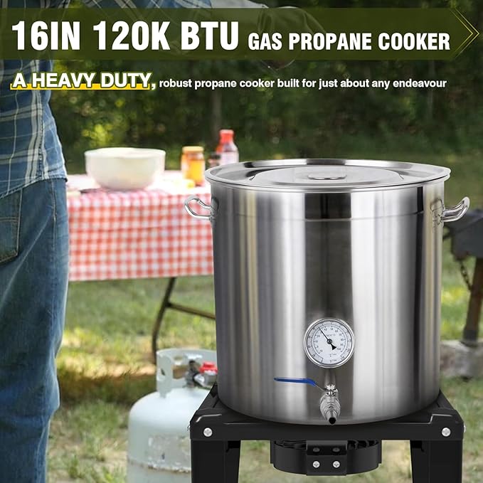 Bestfire High Pressure Propane Burner, 120000 BTU Single Propane Stove with 4.1ft 0-20Psi Adjustable Hose with Regulator, 16" Square Steel Cooktop for Camping