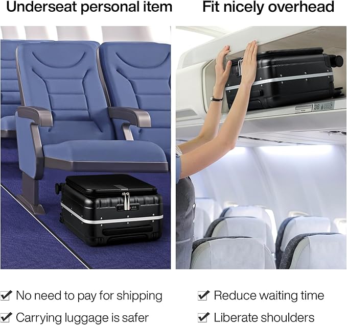 Hanke 16 inch Underseat Carry On Suitcases with Wheels,Lightweight Hard Shell Carry on Luggage with Wheels for Weekender,Top Opening Small Suitcase,Travel Luggage for Womem Men,Jet Black.