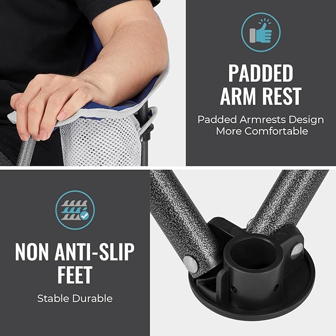 FUNDANGO Folding Camping Chair with Table, 2 Pack Portable Heavy Duty Outdoor Padded Chairs for Adults with Cup Holders for Lawn Beach Picnic Outside Travel (Blue)