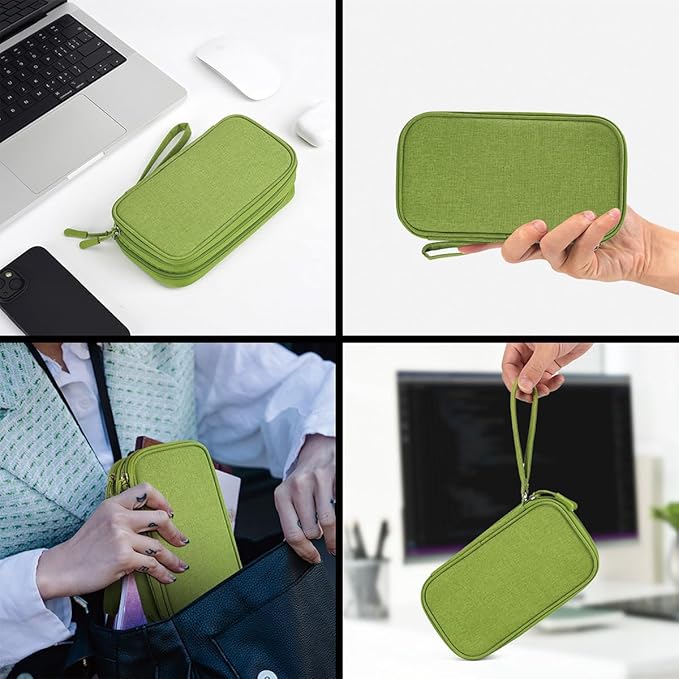 CAAORDKSO Electronic Organizer Travel USB Cable Accessories Bag/Case, Waterproof Electronics Accessories Case Organizer Bag for Cable, Cord, Charger, Phone, Power Bank, Earphone (Grass Green, Large)