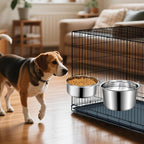 Large Dog Crate Water Bowl No Spill, 2 Pack Stainless Steel Dog Bowls for Food and Water, Pet Kennel Hanging Dogs Food Bowls for Medium/Large Dogs and Cats (7.1"x3.7" & 6.3"*2.6", Silver)