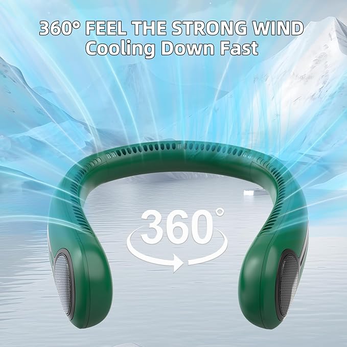Portable Neck Fan,Hands Free Personal Wearable Bladeless Fan,6000mAh USB Rechargeable,360° Cooling,LED Display,4-Speeds,Birthday Gifts for Men Women Dad Mom,Outdoor Indoor Travel Camping (Dark green)