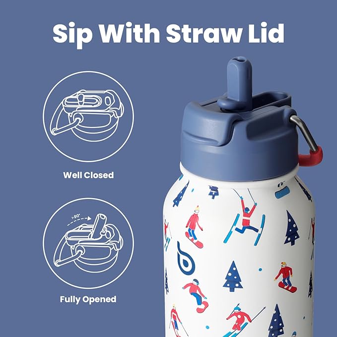 BOTTLE BOTTLE 32oz Insulated Water Bottle Stainless Steel Sport Water Bottle with Straw Dual-use Lid Design for Gym with Pill Box