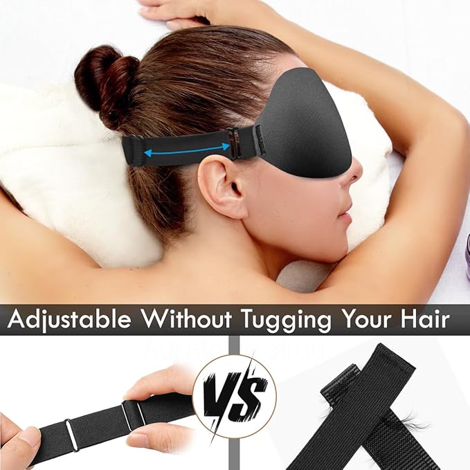 DTS 3D Sleep Mask for Back Side Sleeper Women Men Eye Mask for Sleeping Complete Light Blocking Night Blindfold Zero Pressure Spacious for Eye Lash Breathable Soft Flight Nap Travel (Black)