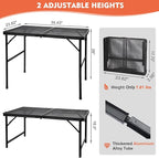 Camping Table with Mesh Desktop, Lightweight & Portable Folding Grill Table, Height Adjustable Metal Outdoor Table for Camp, Cooking, BBQ, RV, Picnic-3 FT Black