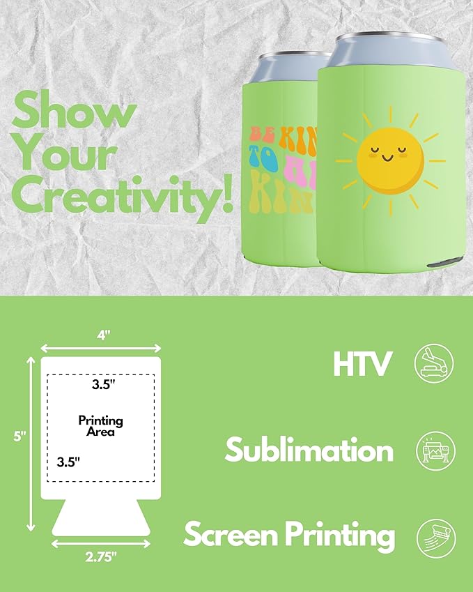 PartyPrints 25 Pack Lime Green Blank Can Cooler Sleeves, Customizable Bulk Insulated Foam for Beer, Collapsible Plain Drink Holder, Cold Soda Insulator, 12oz Regular, 16oz Tall Cans