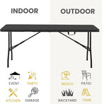 BTEXPERT Set of 2, Fold-in-Half Folding Utility Table 6 Feet 72"x 29.5" Lightweight Portable Carrying Handle Indoor Outdoor Picnic Camping Office Home Party Wedding Event Easy to Clean Store Black