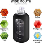 CIVAGO 64 oz Glass Water Bottle Jug with Straw and Handle, Half Gallon Sports Motivational Water Bottle with Time Marker, Wide Mouth Flask Canteen with Silicone Sleeve for Gym, Apricot