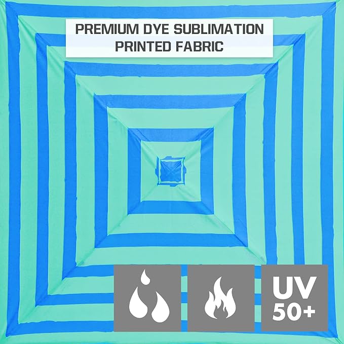 EAGLE PEAK 10x10 Slant Leg Pop-up Canopy Tent Easy One Person Setup Instant Outdoor Beach Canopy Folding Portable Sports Shelter 10x10 Base 8x8 Top (Green Blue Stripe)