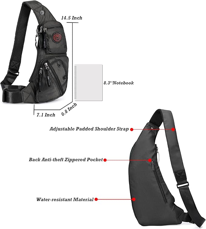 NICGID Sling Bag Chest Shoulder Backpack Crossbody Bags Casual Daypack for Men Women (Black-2620N)