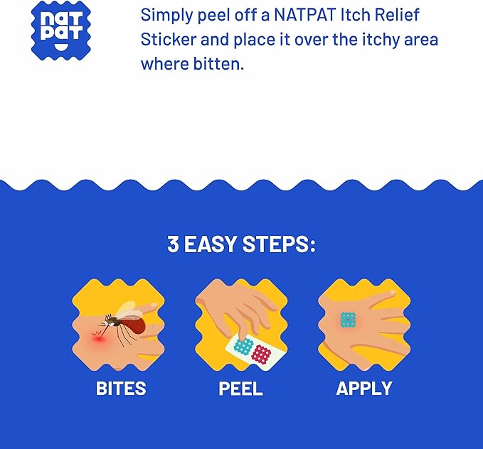 NATPAT Magic Patch Itch Relief Stickers - Insect Bite Patch for Mosquitos, Ticks, Midges, Sandflies, and Bed Bug Bites - Buzzpatch - 32 Count