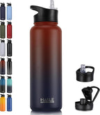 HASLE OUTFITTERS 40oz Stainless Steel Water Bottle, Vacuum Insulated Double Walled Leak Proof Sports Water Bottle with 2 Lids (Straw and Spout Lid) Thermo Mug Keep Cold and Hot(Ruby Purple Gradient,1)