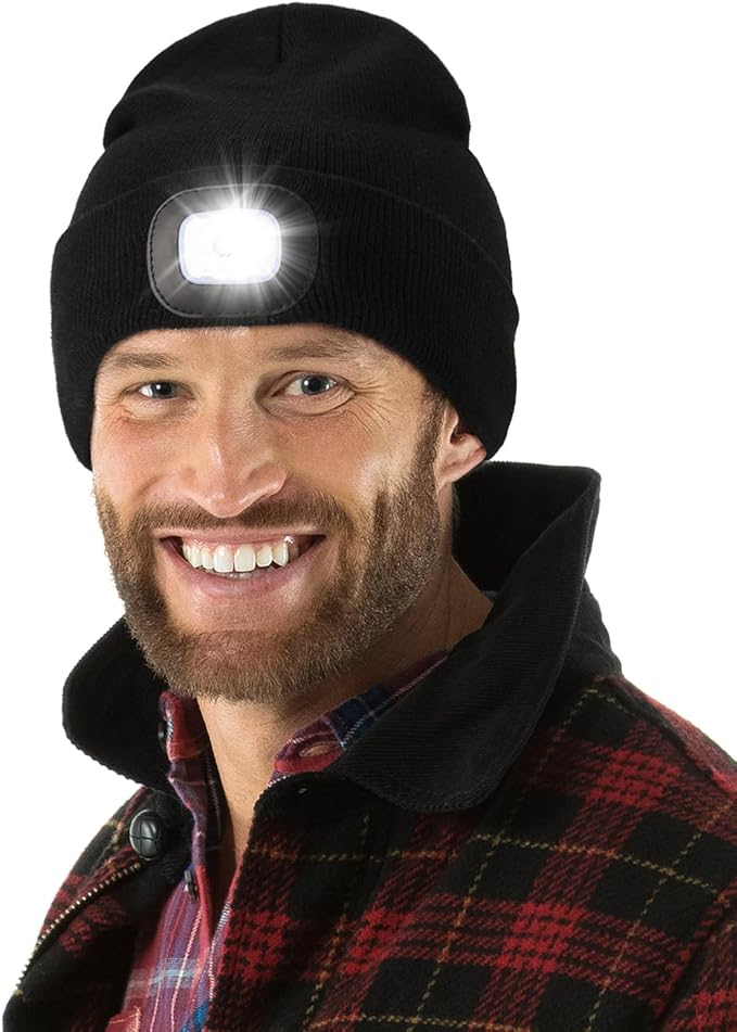 MELASA Unisex Hat with Light, USB Rechargeable Hands Free Headlamp LED Beanie, Winter Gifts for Men Dad Father Husband Him
