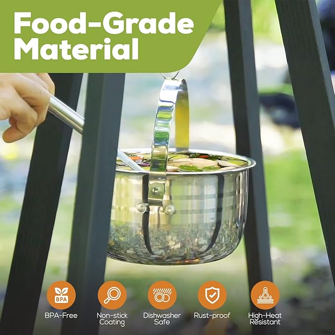 WEALERS Camping Cookware & Dinnerware Set- 17 Pieces Stainless Steel Pots and Pans Set with Plates, Bowls & Sporks in Travel Mesh Bag for Camping, Trekking, Backyard Picnic & Backpacking Gear