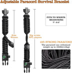 Paracord Survival Bracelet (3 Pack) - Adjustable with Fire Starter, Whistle, Compass - Survival Gear for Hiking, Camping, Fishing