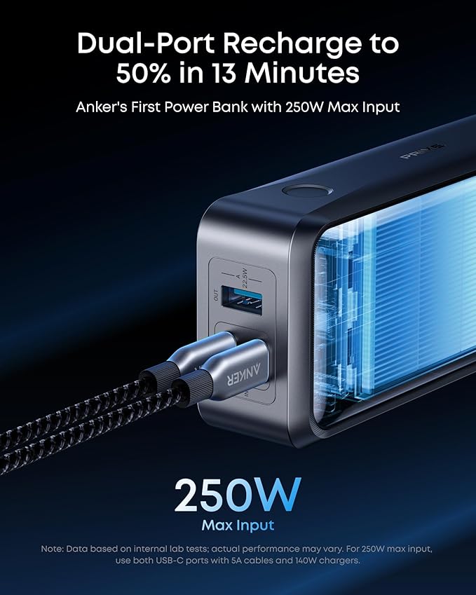 Anker Prime Power Bank, 26,250mAh 3-Port Portable Charger with 300W Max Output, Two-Way Charging, TSA-Approved, App Control, for MacBook, iPhone 17/16 Series, and More (Base Not Included)