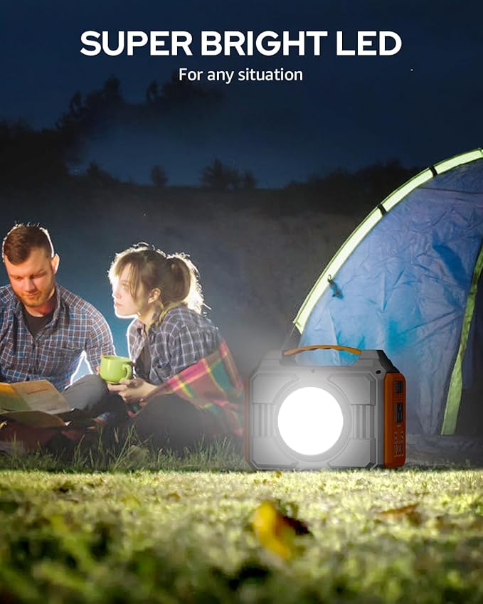 Portable Power Station Bank 300W Rated(600W Peak),220Wh Solar Powered Power Bank with 2 AC Outlet 110V Pure Sine Wave, 60000mAh Power Bank Lithium Battery Pack for Home Outdoor Camping Emergency