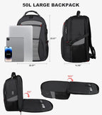 Extra Large Laptop Backpack for Men, Travel Backpack,Big Backpack, 50L Water Resistant School Business Work Computer College Heavy Duty Bag with USB Port, Fits 17 Inch Laptop, Grey