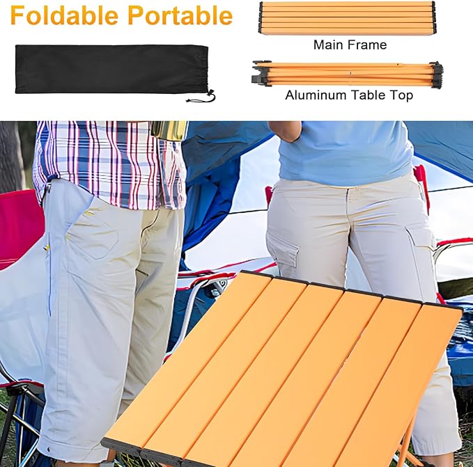Tesouro Portable Camping Table,Folding Side Table Aluminum Top for Outdoor Cooking, Hiking, Travel, Picnic (Apricot-Small)
