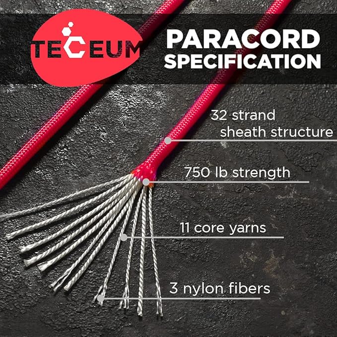 TECEUM 5/32" Paracord Rope 1000 – 1000ft / 200ft / 100ft / 50ft – Tactical Parachute Cord 4mm – 45+ Colors – Nylon String for Survival & Camping Gear – Stripe Cord for Survival – Utility Rope