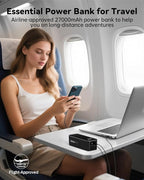 27000mah Power Bank, High Capacity 3-Port Laptop Portable Charger, 120 W Fast Charging, Smart Display for Outdoor Work, Compatible with iPhone 16/15/14 Series, Vision Pro, Samsung, MacBook and more.