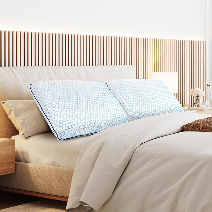 Memory Foam Pillows for Side, Back and Stomach Sleepers, Set of 2, Bed Pillow with Washable Cover and Breathable Mesh, Bed Pillow for Sleeping (Blue，Standard Size)