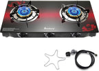 Propane Stove 2 Burner Gas Stove, 28800 BTU High-Efficiency Auto Ignition Tempered Glass LPG Cooktop with CSA Regulator and Hose – for Outdoor Camping, RV, and Emergency Cooking
