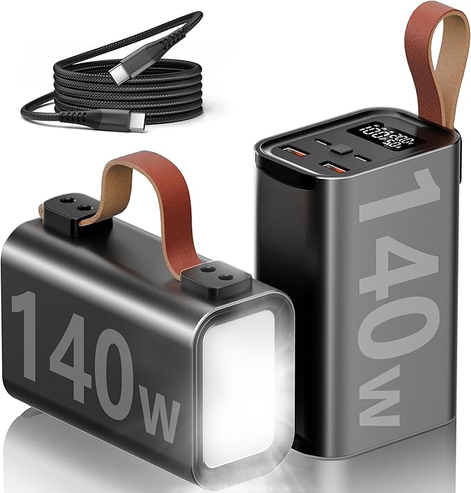 140W Laptop Portable Charger Power Bank 50000mAh(185Wh), Power Station PD 3.1 QC4.0 Fast Charging External Battery Pack Aluminium alloy with 4 Outputs USB-C LED Light for Outdoor Emergency-Gray