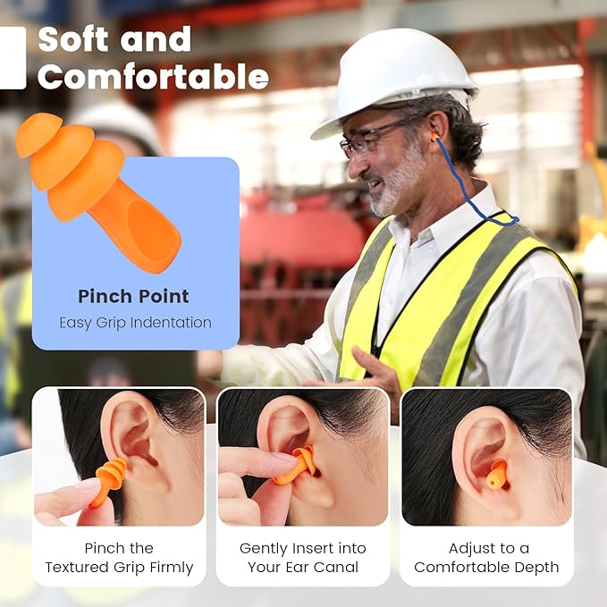 Silicone Ear Plugs, 100 Pairs Hearing Protection for Shooting, Swimming, Sleeping, Noise Cancelling, Corded, Multicolor
