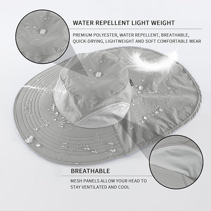 Home Prefer Outdoor UPF50+ Sun Hat Wide Brim Mesh Fishing Hat with Neck Flap
