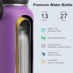 koodee Insulated Water Bottle, 32 oz Stainless Steel Double Wall Vacuum Wide Mouth Sport Bottle with Leakproof Spout Lid (Purple)