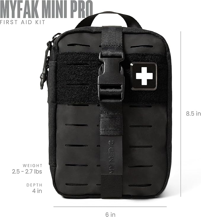 My Medic MyFak Mini Pro First Aid Kit - Small and Lightweight for Camping Hiking and Backpacking - 70 Items IFAK with Tourniquet - HSA/FSA Great for Travel - Black